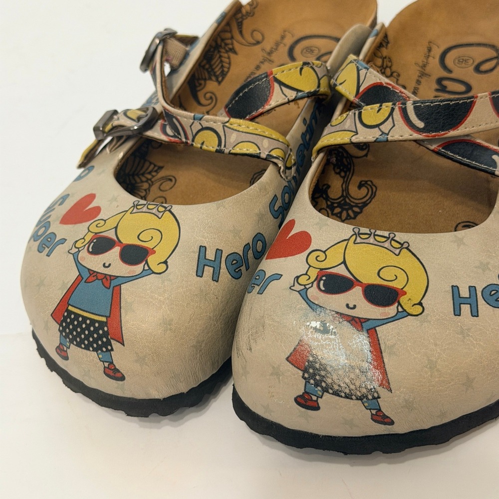 Calceo Goby 'Every Girl Is A Super Hero' Clogs/Mules Shoes Size 38 US 7.5 - Picture 9 of 16